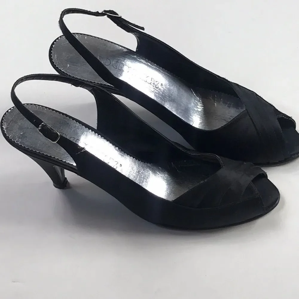 Black Silk Kitten Heels by Red Cross Made In Italy Shoes Size 7